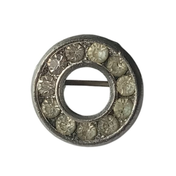 Small Vintage Circle Rhinestone Pin - Picture 9 of 11